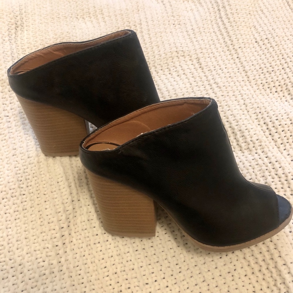 Black Tan Mule Wedge Heels